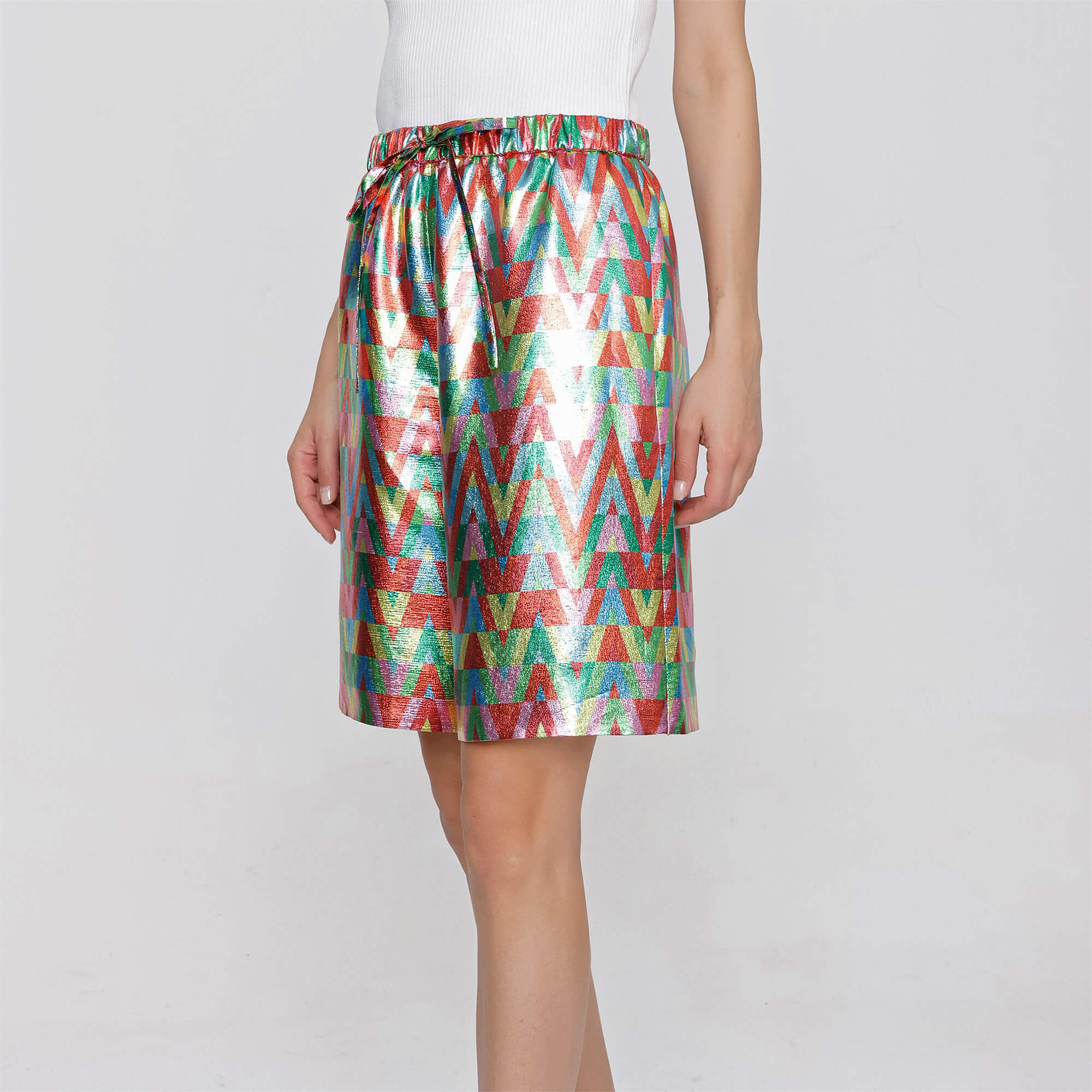 Valentino - Geometric Patterns Metallic Fabric Shorts